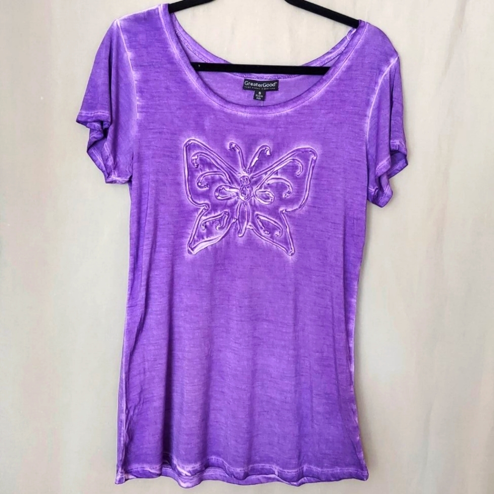 Greater Good NWT Purple Butterfly Light Tee Shirt Womens Small